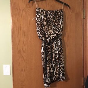 Strapless leopard mini dress with belt small